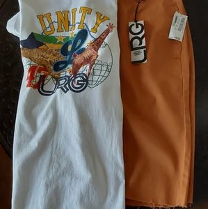 A two piece t-shirt and shorts